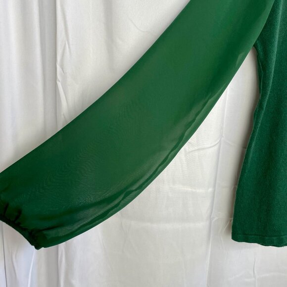 Loft Cotton Blend Sheer Sleeve Sweater Pine Green Sz Large Lightweight Fairycore - Picture 9 of 15